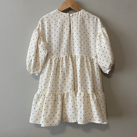 Handmade Children's Black Off White Polka Dot 100% Cotton Front Bows Dress - Picture 2 of 14